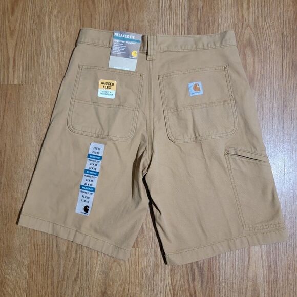 Carhartt Rugged Flex Rigby Work Shorts Relaxed Fit 31 X 10 Hickory Kakhi Cotton - Picture 1 of 13